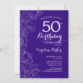 Invitation Purple Floral 50e fête d'anniversaire (Devant)