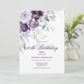 Invitation Purple Floral 60e Anniversaire Moderne (Debout devant)