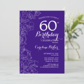 Invitation Purple Floral 60e fête d'anniversaire (Debout devant)