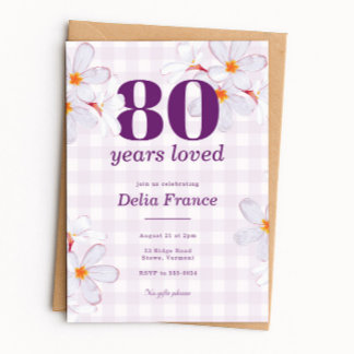 Invitation Purple Floral 80 Years Loved Birthday Party