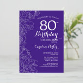 Invitation Purple Floral 80e fête d'anniversaire (Debout devant)
