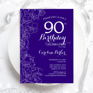 Invitation Purple Floral 90e fête d'anniversaire