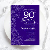 Invitation Purple Floral 90e fête d'anniversaire
