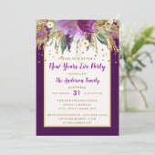 Invitation Purple Floral Améthyste Nouvel An Soirée (Debout devant)