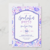 Invitation Purple Floral Aquarelle Partie de graduation (Devant)
