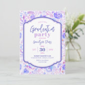 Invitation Purple Floral Aquarelle Partie de graduation (Debout devant)