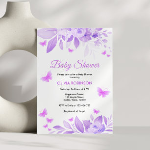 Invitation Purple Floral Baby Girl Butterfly Baby shower