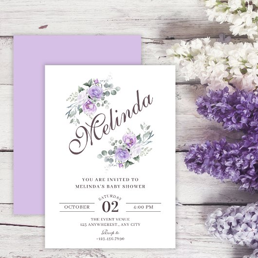 Invitation Purple floral baby shower
