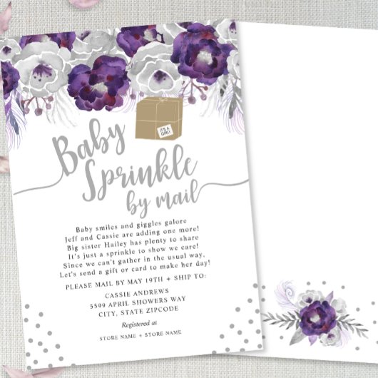 Invitation Purple Floral Baby Sprinking par la poste