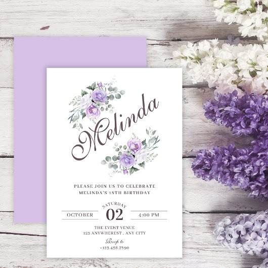 Invitation Purple floral birthday