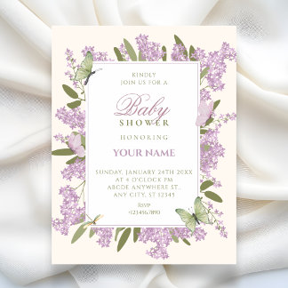 Invitation Purple floral birthday baby shower