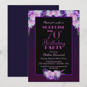 Invitation Purple Floral Black Surprise 70e fête d'anniversai (Devant / Derrière)