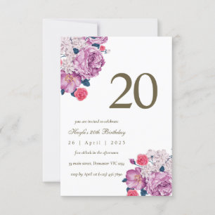 Invitation Purple Floral Botanical Simple Chic 20e anniversai