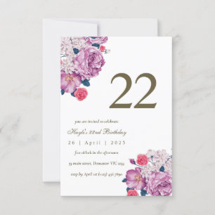 Invitation Purple Floral Botanical Simple Chic 22e anniversai