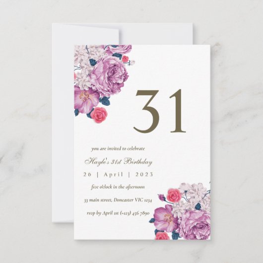 Invitation Purple Floral Botanical Simple Chic 31e anniversai (Devant)