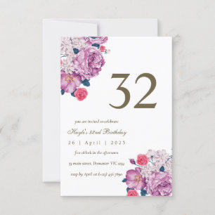 Invitation Purple Floral Botanical Simple Chic 32e anniversai