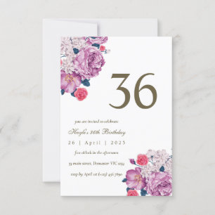 Invitation Purple Floral Botanical Simple Chic 36e anniversai