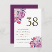 Invitation Purple Floral Botanical Simple Chic 38e anniversai (Devant / Derrière)
