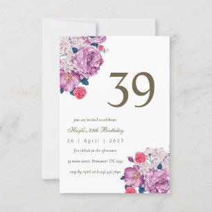 Invitation Purple Floral Botanical Simple Chic 39e anniversai