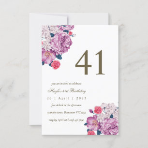 Invitation Purple Floral Botanical Simple Chic 41e anniversai