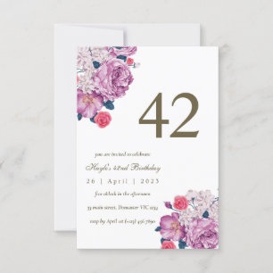 Invitation Purple Floral Botanical Simple Chic 42e anniversai