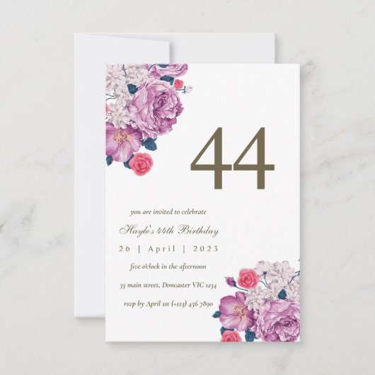 Invitation Purple Floral Botanical Simple Chic 44e anniversai (Devant)