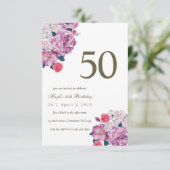 Invitation Purple Floral Botanical Simple Chic 50e anniversai (Debout devant)