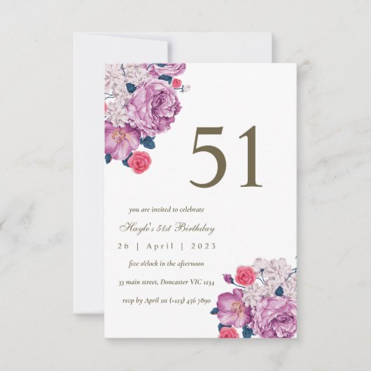Invitation Purple Floral Botanical Simple Chic 51e anniversai (Devant)