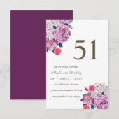 Invitation Purple Floral Botanical Simple Chic 51e anniversai (Devant / Derrière)