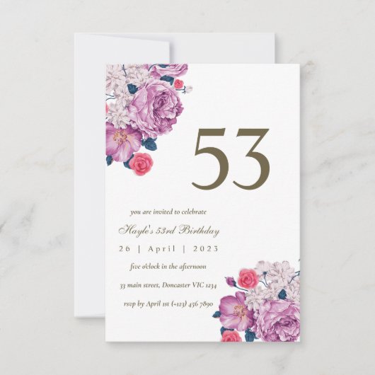 Invitation Purple Floral Botanical Simple Chic 53ème annivers (Devant)