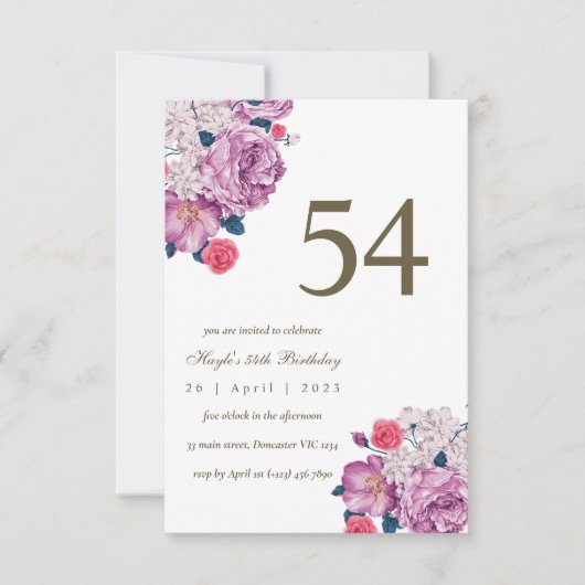 Invitation Purple Floral Botanical Simple Chic 54e anniversai (Devant)