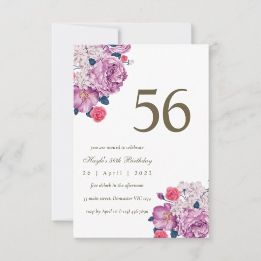 Invitation Purple Floral Botanical Simple Chic 56e anniversai (Devant)