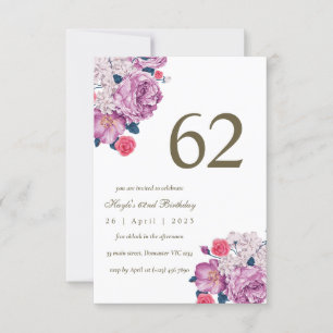 Invitation Purple Floral Botanical Simple Chic 62e anniversai