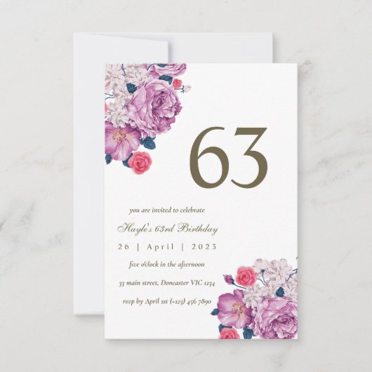 Invitation Purple Floral Botanical Simple Chic 63ème annivers (Devant)