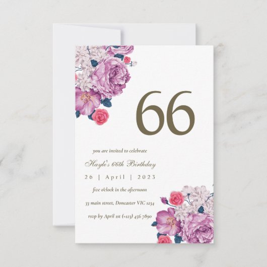 Invitation Purple Floral Botanical Simple Chic 66e anniversai (Devant)