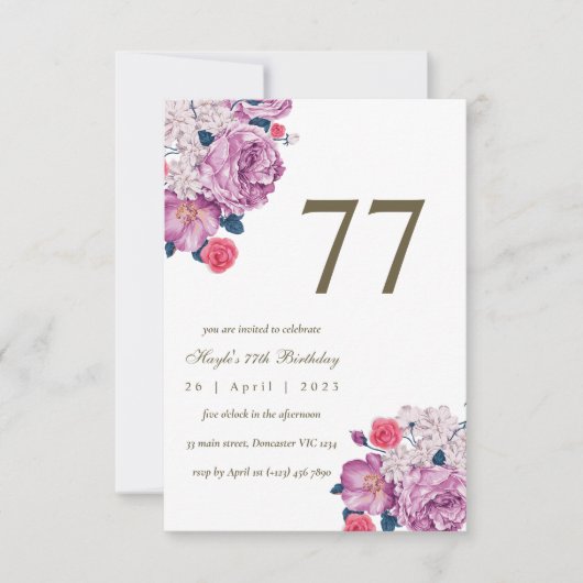Invitation Purple Floral Botanical Simple Chic 77e anniversai (Devant)