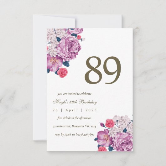 Invitation Purple Floral Botanical Simple Chic 89e anniversai (Devant)