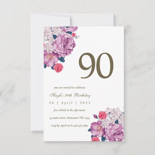 Invitation Purple Floral Botanical Simple Chic 90e anniversai (Devant)