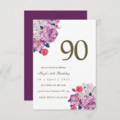 Invitation Purple Floral Botanical Simple Chic 90e anniversai (Devant / Derrière)