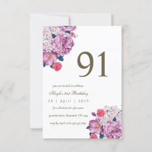 Invitation Purple Floral Botanical Simple Chic 91e anniversai