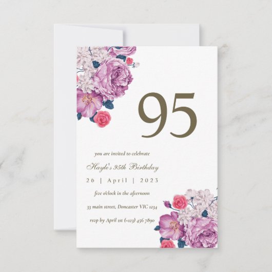Invitation Purple Floral Botanical Simple Chic 95e anniversai (Devant)