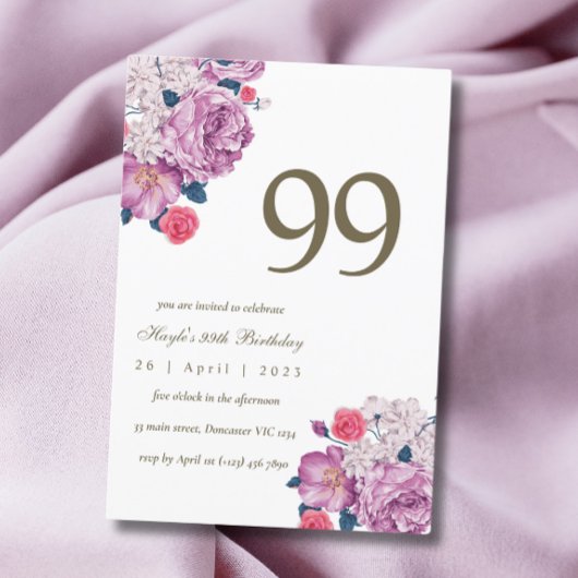 Invitation Purple Floral Botanical Simple Chic 99e anniversai