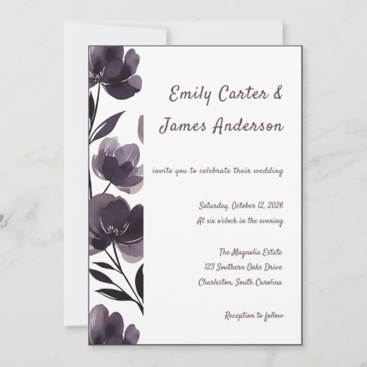 Invitation Purple Floral Botanical Wedding (Devant)