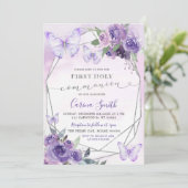 Invitation Purple Floral Butterfly Girl première sainte commu (Debout devant)