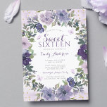 Invitation Purple Floral Butterfly Gold Sweet 16<br><div class="desc">Elégant papillon pourpre Sweet 16 invitation avec une couronne d'aquarelle lilas et lavande florale et des bords de parties scintillant faux. Ce modèle invitation sweet sixteen officiel peut être édité par vous.</div>
