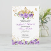 Invitation Purple Floral & Butterfly Sweet 16 Anniversaire (Debout devant)