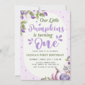 Invitation Purple Floral Citrouille 1er anniversaire (Devant)