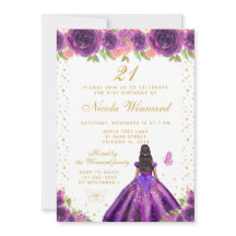 Purple Floral Dark Skin Princess Birthday Party