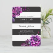Invitation Purple floral doux 16. Anniversaire noir et blanc (Debout devant)