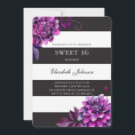 Invitation Purple floral doux 16. Anniversaire noir et blanc<br><div class="desc">Black and white Sweet invitation à 16 ans avec des fleurs d'aquarelle violet. Veuillez me contacter si vous avez besoin d'autres articles.</div>
